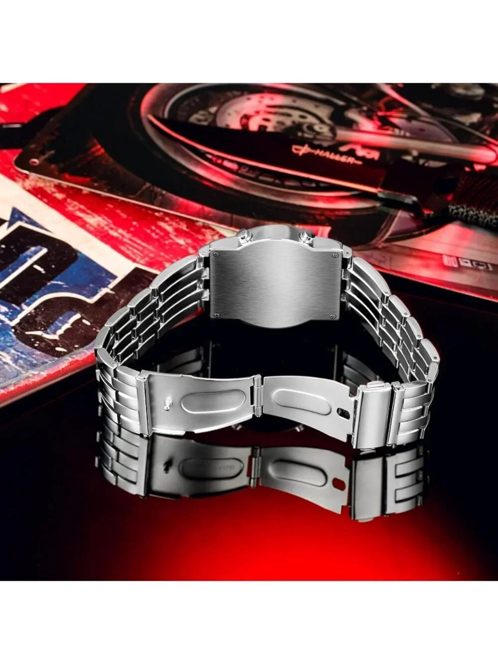 Men's Silver Blue Analog Quartz Bracelet Waterproof Binary Matrix Digital Watch